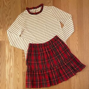 JCrew Crewcuts Tartan Plaid Skirt & Matching Shimmery Striped Top; Size XL 12/14